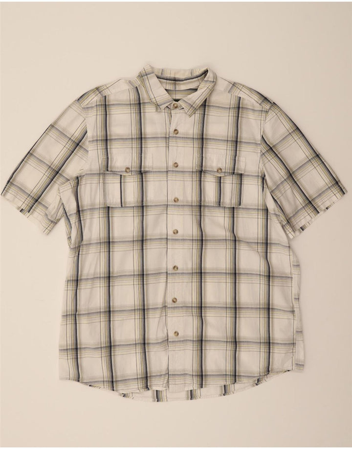 EDDIE BAUER Mens Tall Short Sleeve Shirt XL White Check Cotton Vintage Eddie Bauer and Second-Hand Eddie Bauer from Messina Hembry 