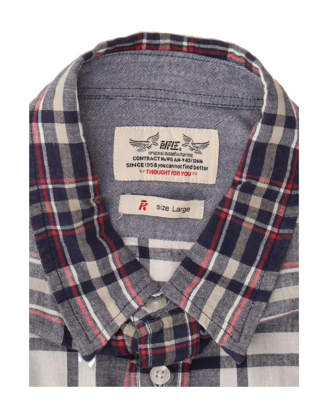 RIFLE Mens Short Sleeve Shirt Large Navy Blue Check Vintage Rifle and Second-Hand Rifle from Messina Hembry 