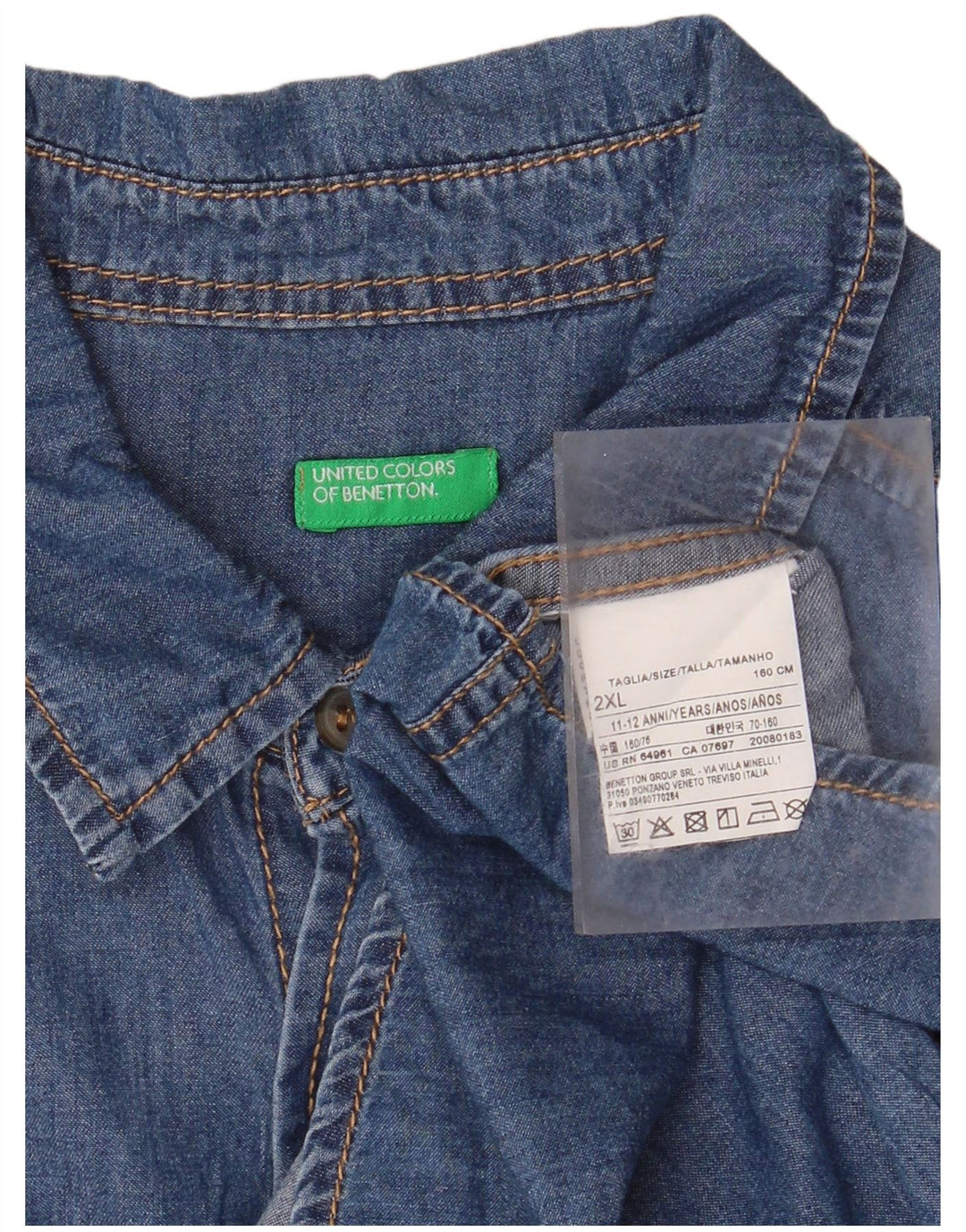 BENETTON Denim košulja za dječake 11-12 godina 2XL plavi pamuk