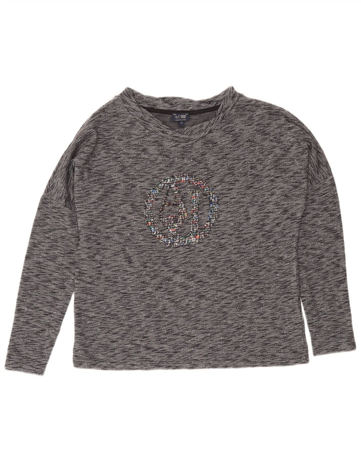 Armani Jeans Ženska majica dugih rukava s grafikom IT 42 Srednje siva s mrljama