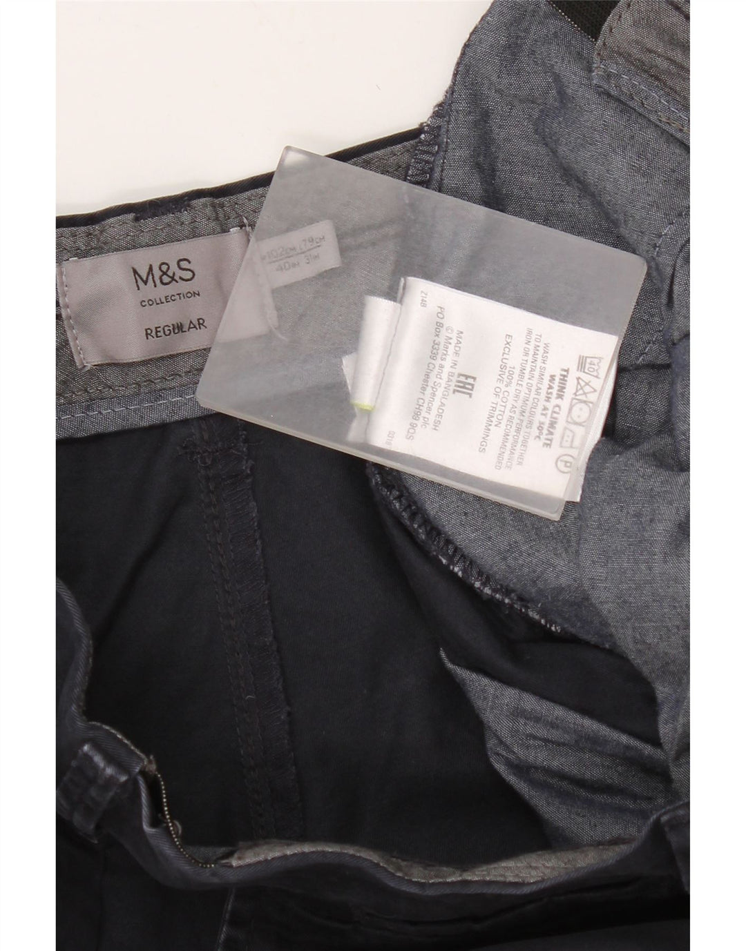 Marks & Spencer muške obične chino hlače W40 L31 tamnoplavi pamuk