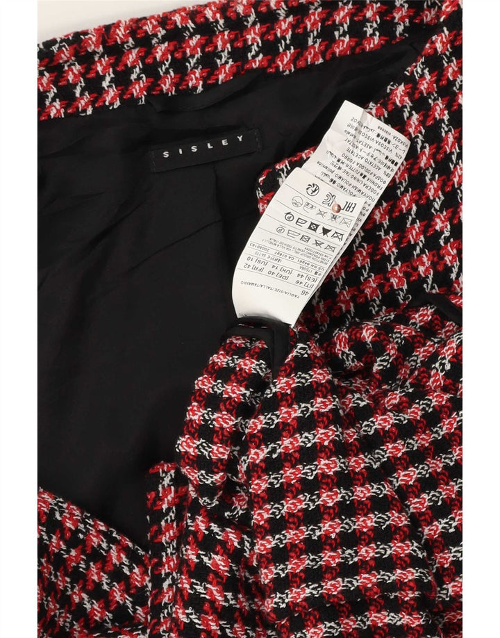 Sisley Ženska jakna sa 1 gumbom UK 14 Large Red Houndstooth Pamuk