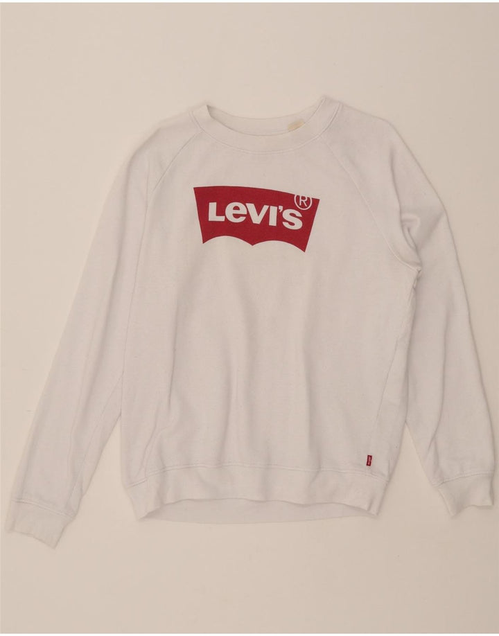 LEVI'S Womens Graphic Sweatshirt Jumper UK 10 Small White Cotton Vintage Levi's and Second-Hand Levi's from Messina Hembry 