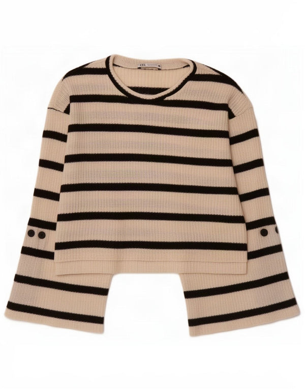 Zara ženski džemper s kratkim izrezom UK 10 Small White Striped