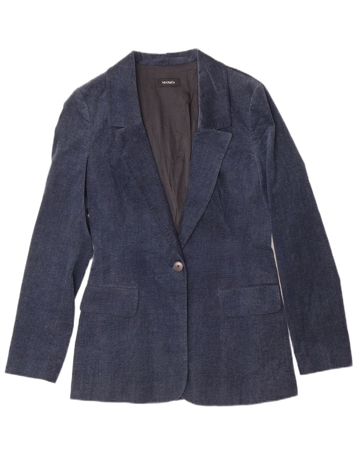 MAX & CO. Womens 1 Button Blazer Jacket UK 8 Small  Navy Blue Cotton