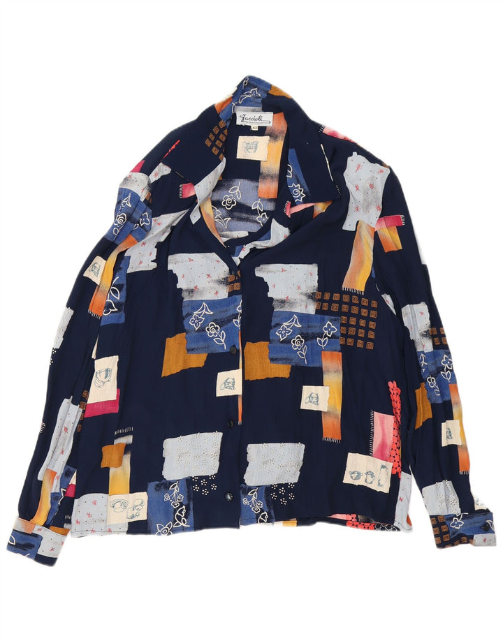 Vintage ženska široka košulja bluza IT 42 Srednje tamnoplava patchwork