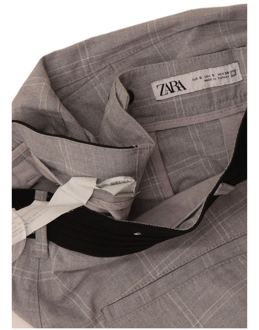 ZARA muške uske chino hlače male W30 L29 sivi karirani poliester