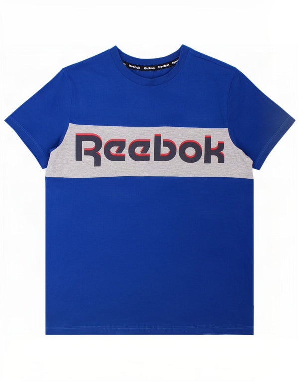 Reebok Boys Graphic T-Shirt Top 9-10 Years Blue Colourblock Pamuk