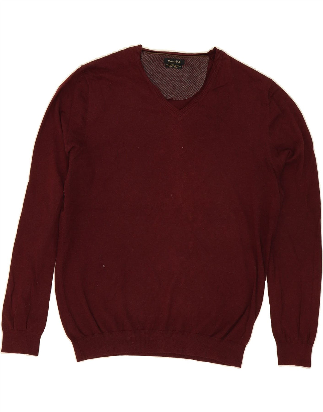 MASSIMO DUTTI Mens V-Neck Jumper Sweater Large Maroon Cotton Vintage Massimo Dutti and Second-Hand Massimo Dutti from Messina Hembry 