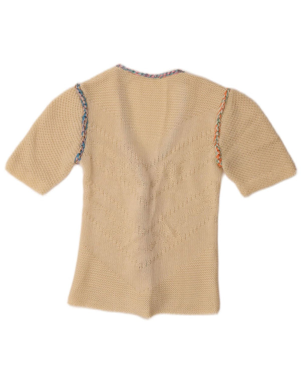 Vintage ženski kardigan džemper kratkih rukava UK 4 XS Off White