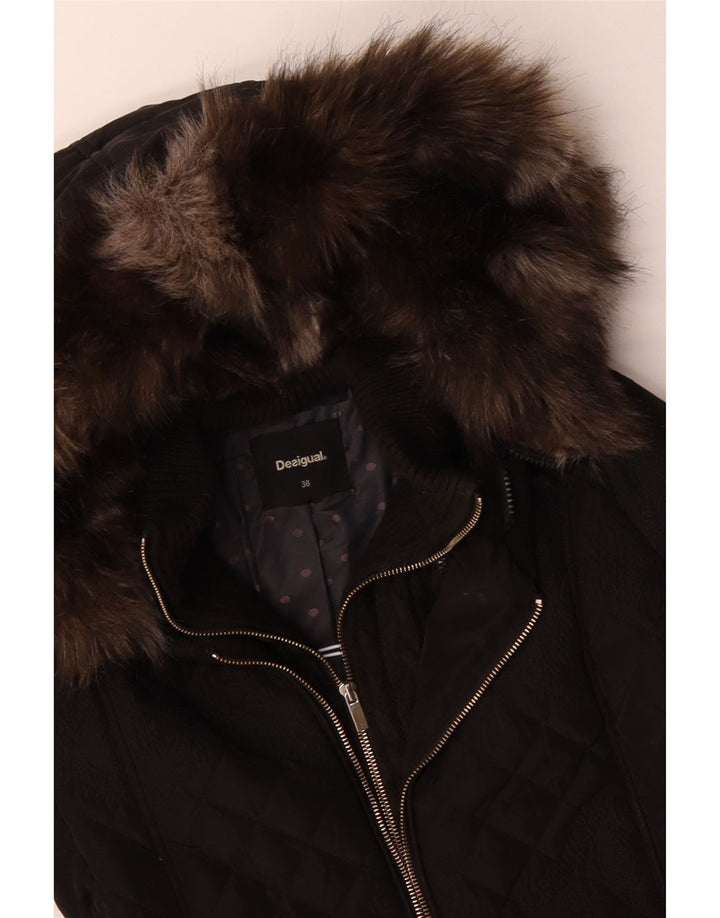 DESIGUAL Ženska prošivena podstavljena jakna s kapuljačom EU 38, srednje crna paisley boja