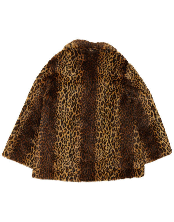 VINTAGE ženska jakna od umjetnog krzna UK 12 Srednje smeđi modacryl životinjskog printa