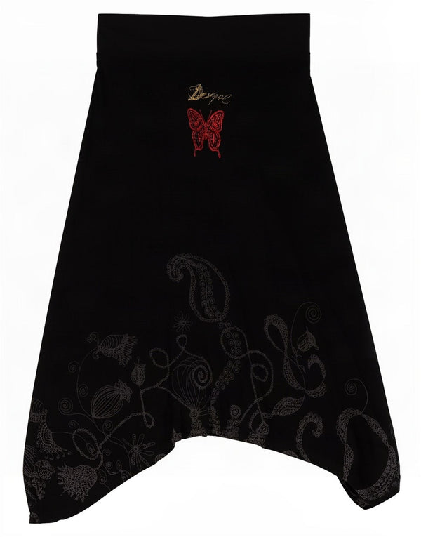 Desigual ženska grafička asimetrična suknja srednje veličine W30 crna paisley viskoza