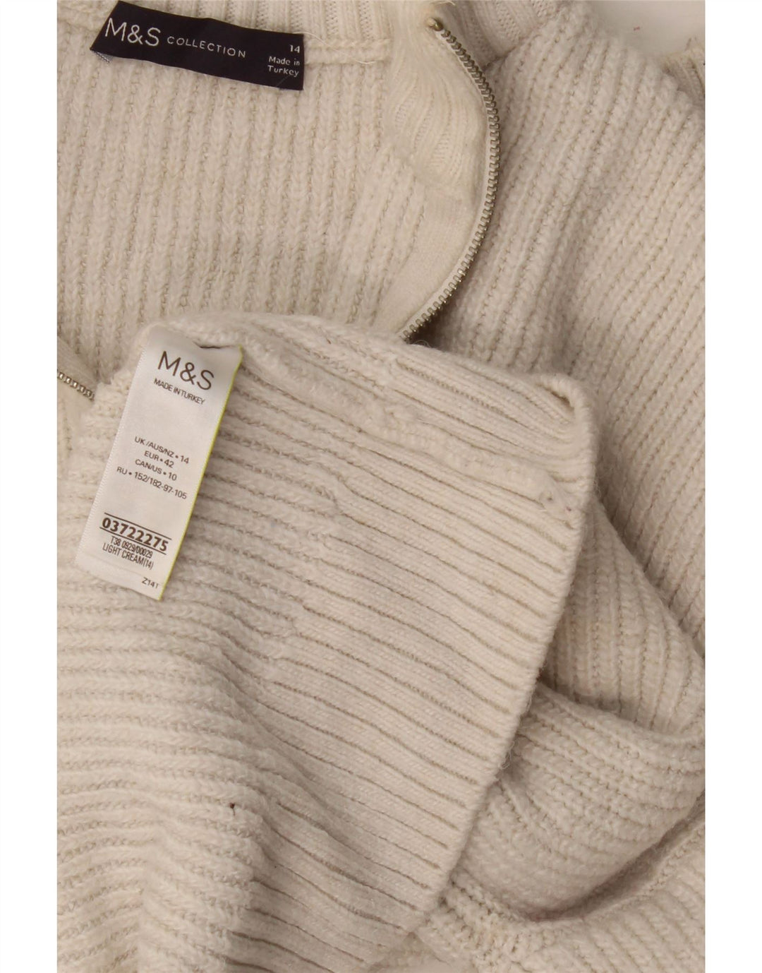 Marks & Spencer ženski džemper s izrezom s patentnim zatvaračem UK 14 Large Off White