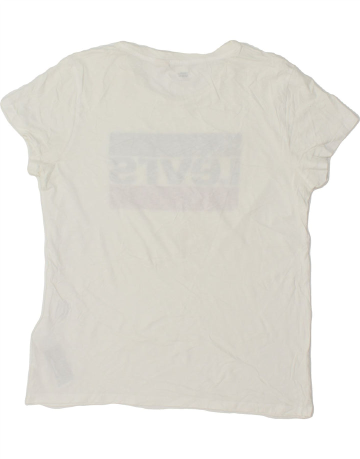 LEVI'S Womens Graphic T-Shirt Top UK 14 Medium White Vintage Levi's and Second-Hand Levi's from Messina Hembry 