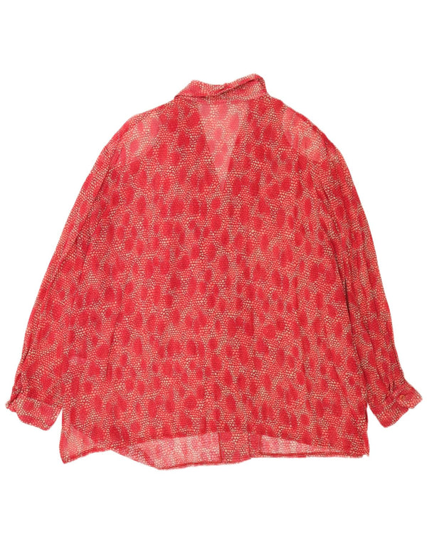 Vintage ženska košulja bluza UK 26 5XL crvena cvjetna viskoza