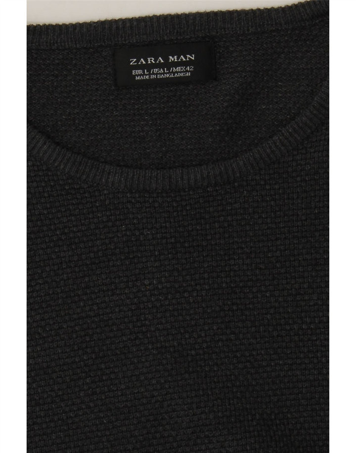 ZARA Mens Crew Neck Jumper Sweater Large Grey Vintage Zara and Second-Hand Zara from Messina Hembry 