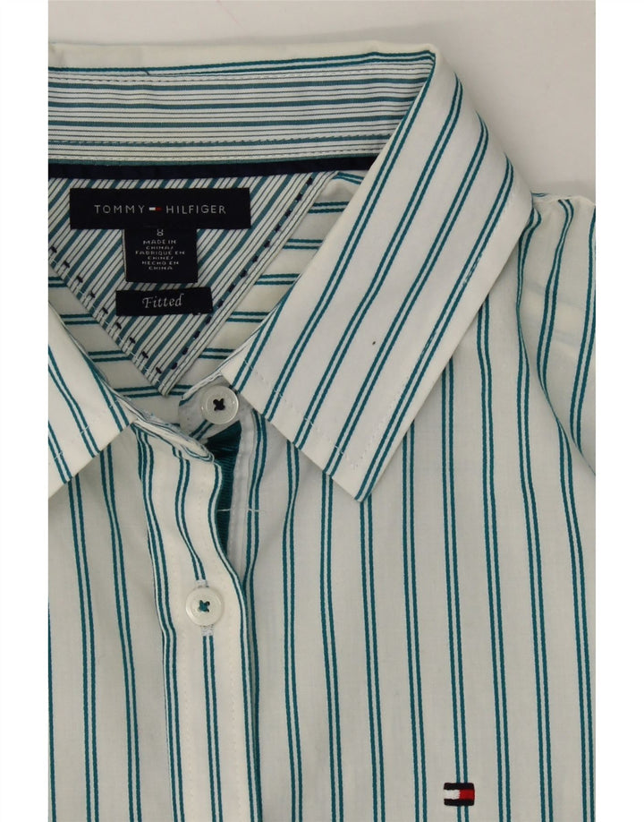 TOMMY HILFIGER Womens Fitted Shirt US 8 Medium White Striped Cotton