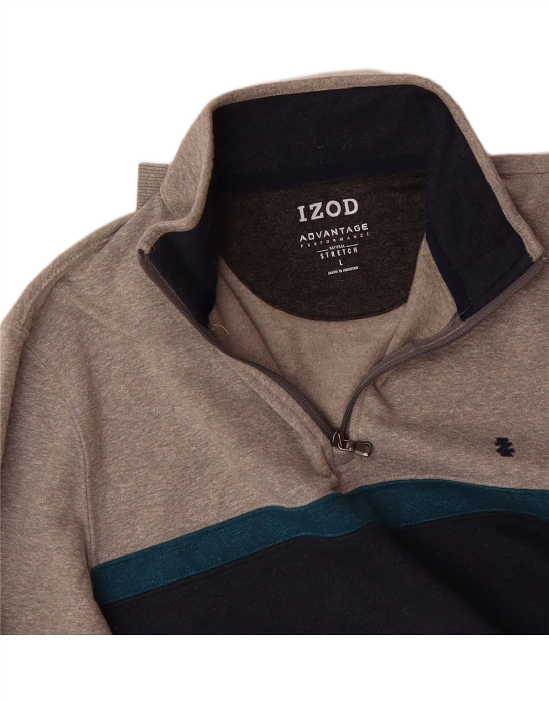 IZOD Mens Sweatshirt Jumper Large Navy Blue Colourblock Cotton Vintage Izod and Second-Hand Izod from Messina Hembry 