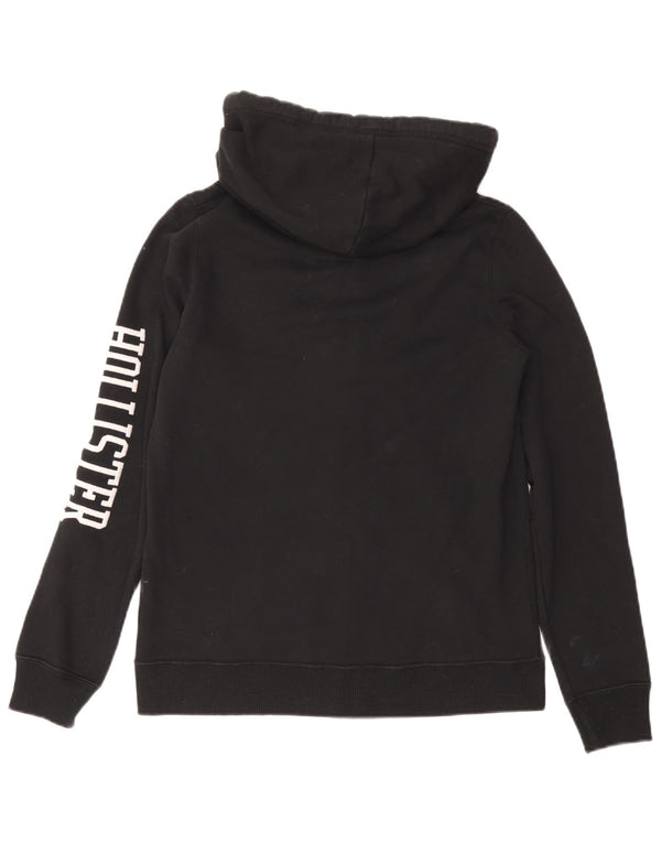 HOLLISTER Ženska majica s kapuljačom s grafičkim patentnim zatvaračem UK 12 Srednje crni pamuk