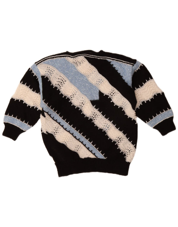 Vintage ženski džemper s veznim izrezom UK 14 Veliki crni blok u boji