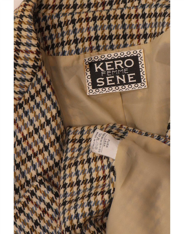 Vintage ženski sako sa 2 gumba UK 14 Velika bež houndstooth