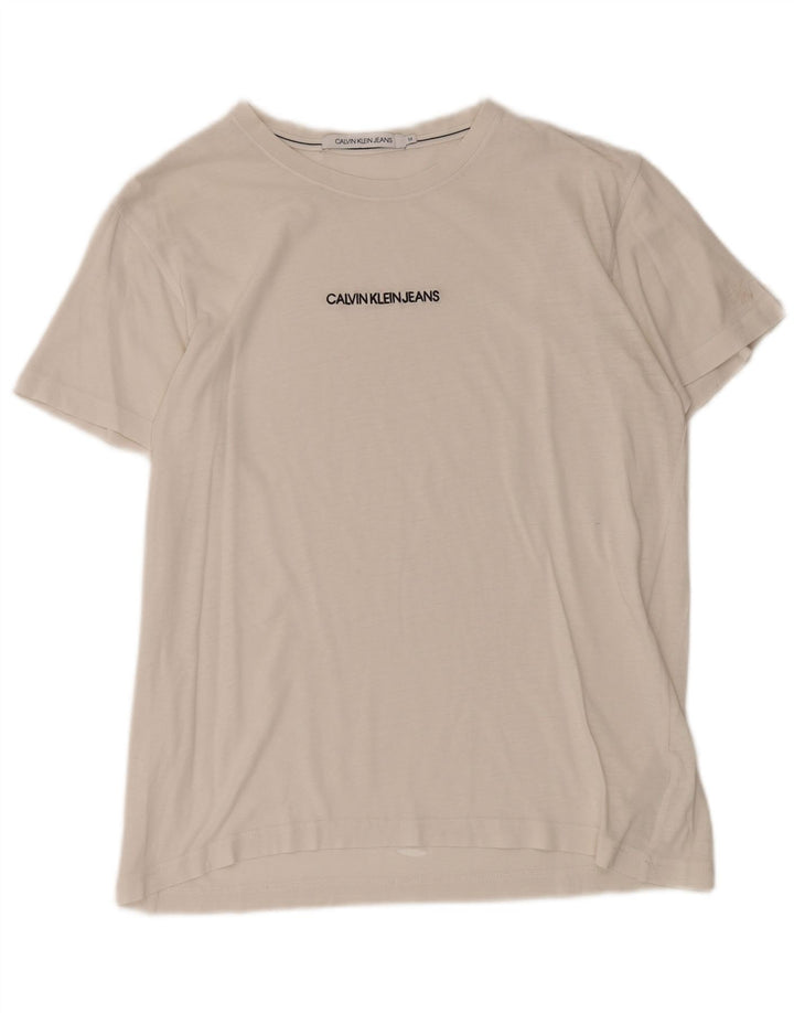 CALVIN KLEIN JEANS Mens T-Shirt Top Medium White Cotton