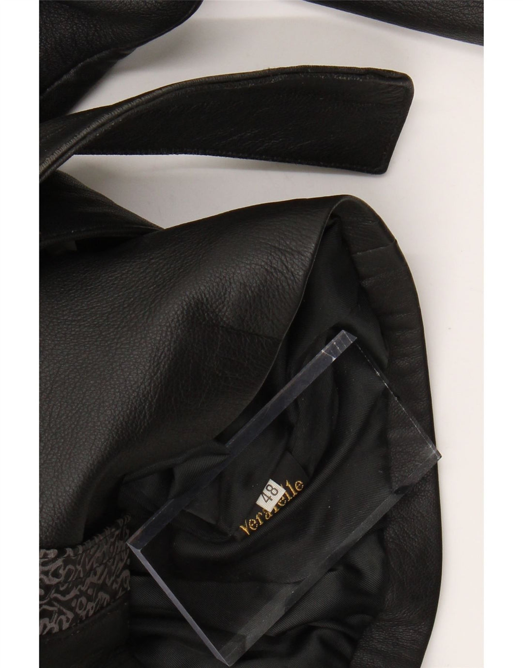 VINTAGE ženska kožna jakna IT 48 XL crna geometrijska koža