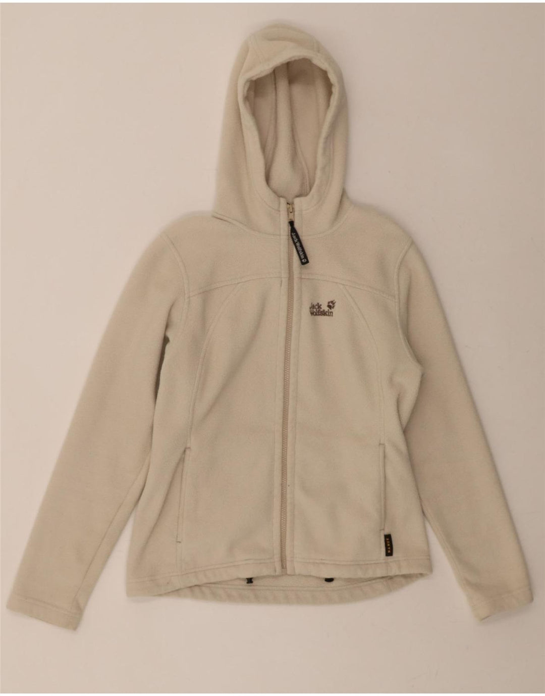 JACK WOLFSKIN Womens Hooded Fleece Jacket UK 10 small Off White Polyester Vintage Jack Wolfskin and Second-Hand Jack Wolfskin from Messina Hembry 