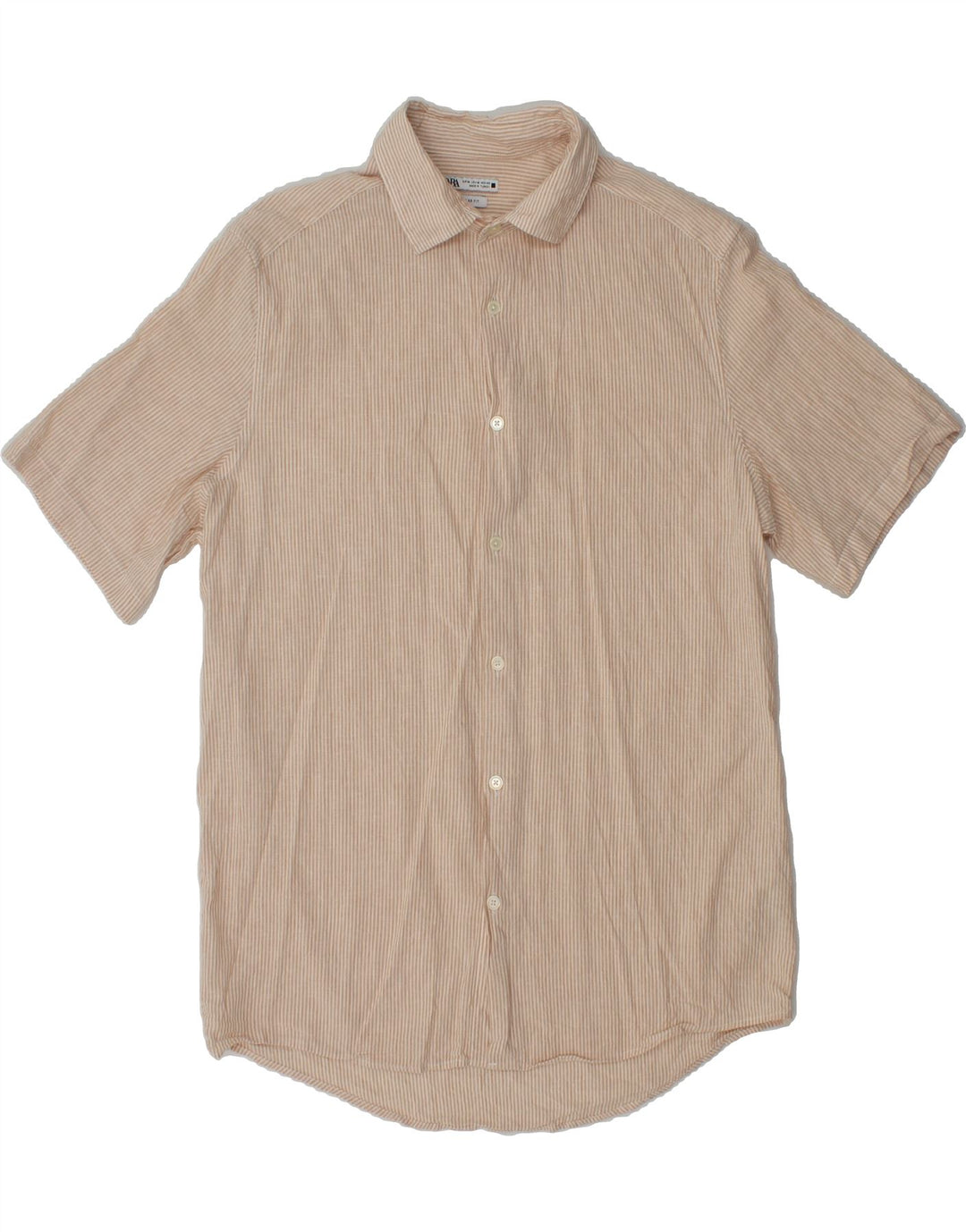 ZARA Mens Short Sleeve Shirt Medium Beige Striped Cotton Vintage Zara and Second-Hand Zara from Messina Hembry 