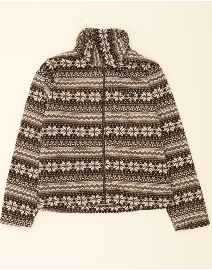IDENTIC Womens Fleece Jacket EU 40/42 Large Brown Fair Isle Polyester Vintage Identic and Second-Hand Identic from Messina Hembry 