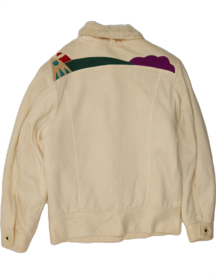 VINTAGE Womens Sherpa Jacket IT 42 Medium Off White Cotton Vintage Vintage and Second-Hand Vintage from Messina Hembry 