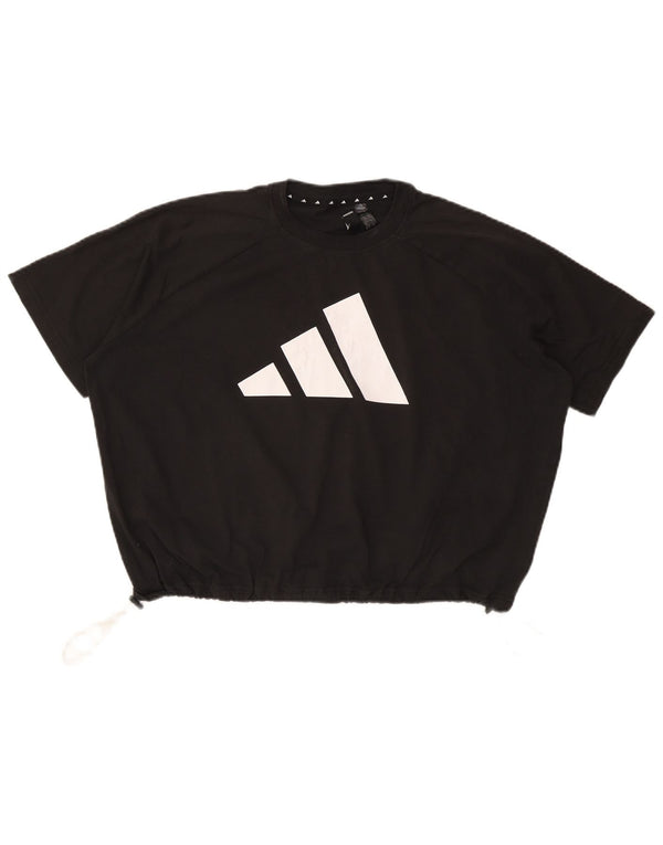 Adidas ženska majica kratkih rukava s velikim grafičkim kratkim rukavima UK 10 Mala crna pamučna
