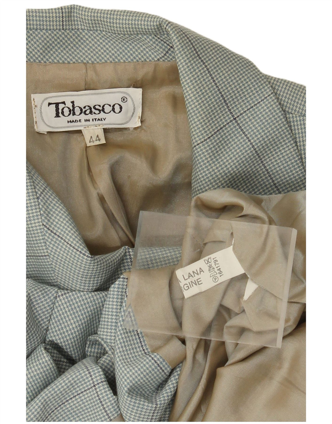 Vintage ženski sako sa 2 gumba IT 44 Srednje plava vuna u obliku ptičje zube