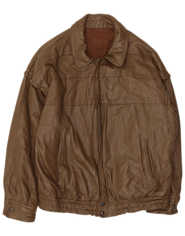Vintage Mens Leather Jacket UK 40 Large Khaki Leather