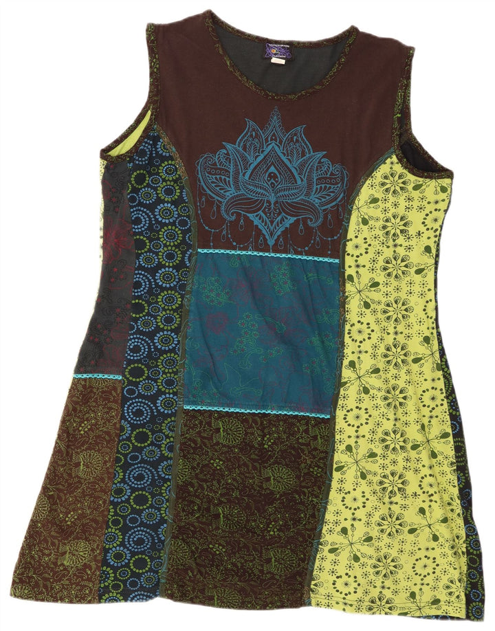 Vintage ženska haljina A-kroja bez rukava UK 20 2XL Raznobojni patchwork