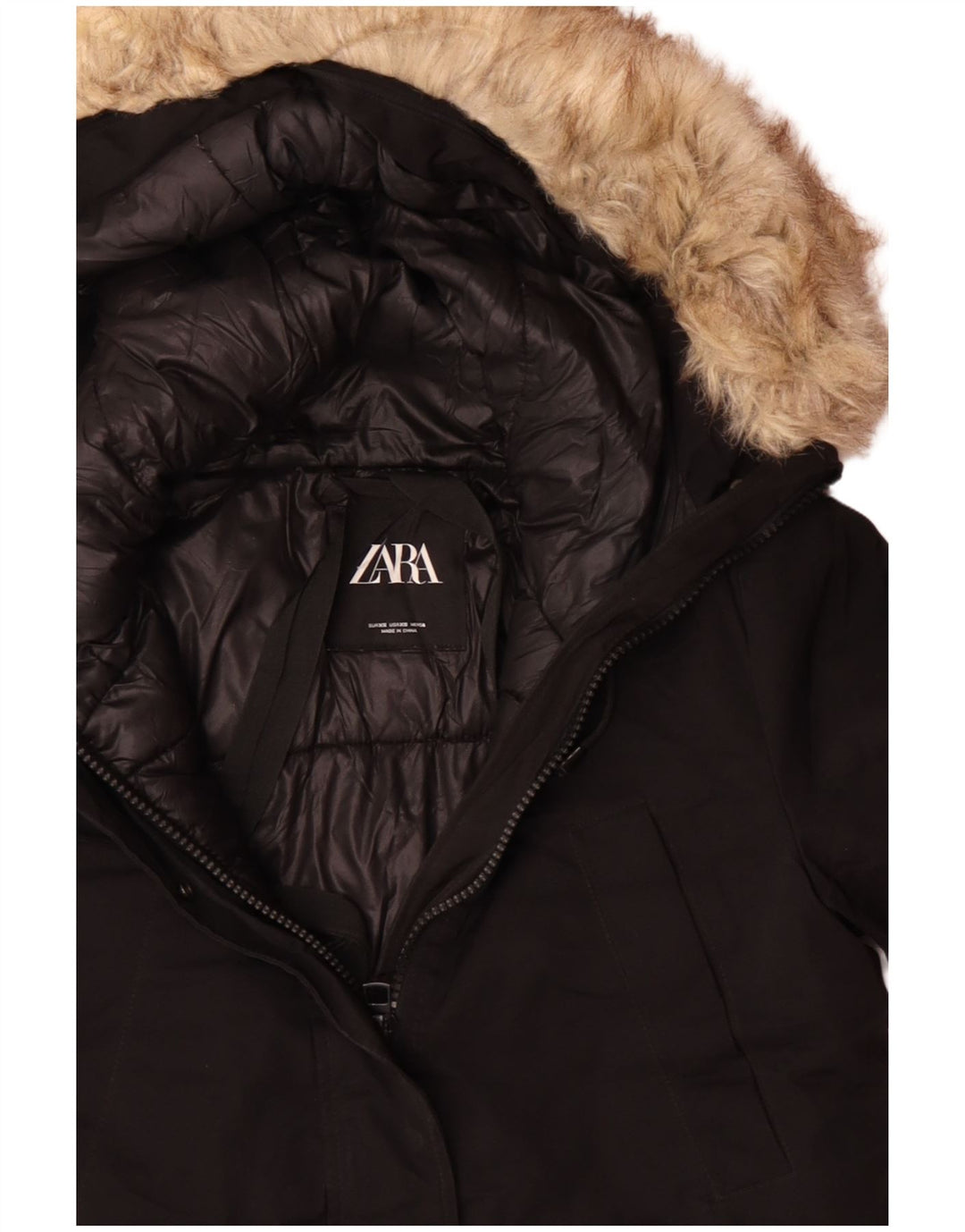 Zara ženska velika parka jakna s kapuljačom UK 6 XS crni poliester