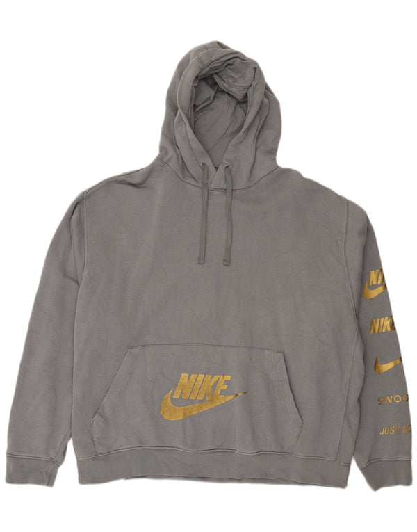 Nike Womens Swoosh Graphic Oversized Hoodie Jumper UK 20 2XL Sivi Sport