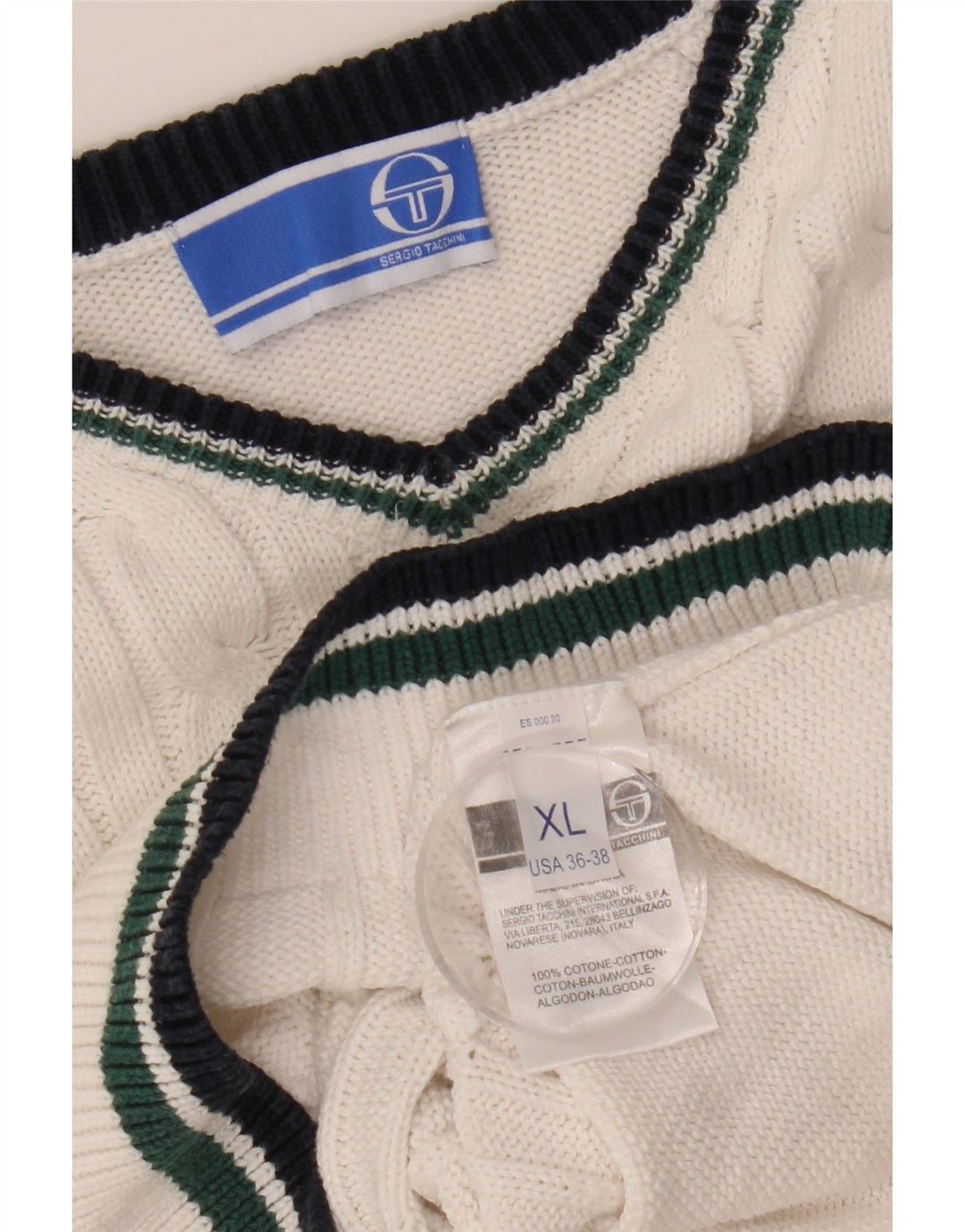 Sergio Tacchini muški džemper s V-izrezom XL bijeli pamuk