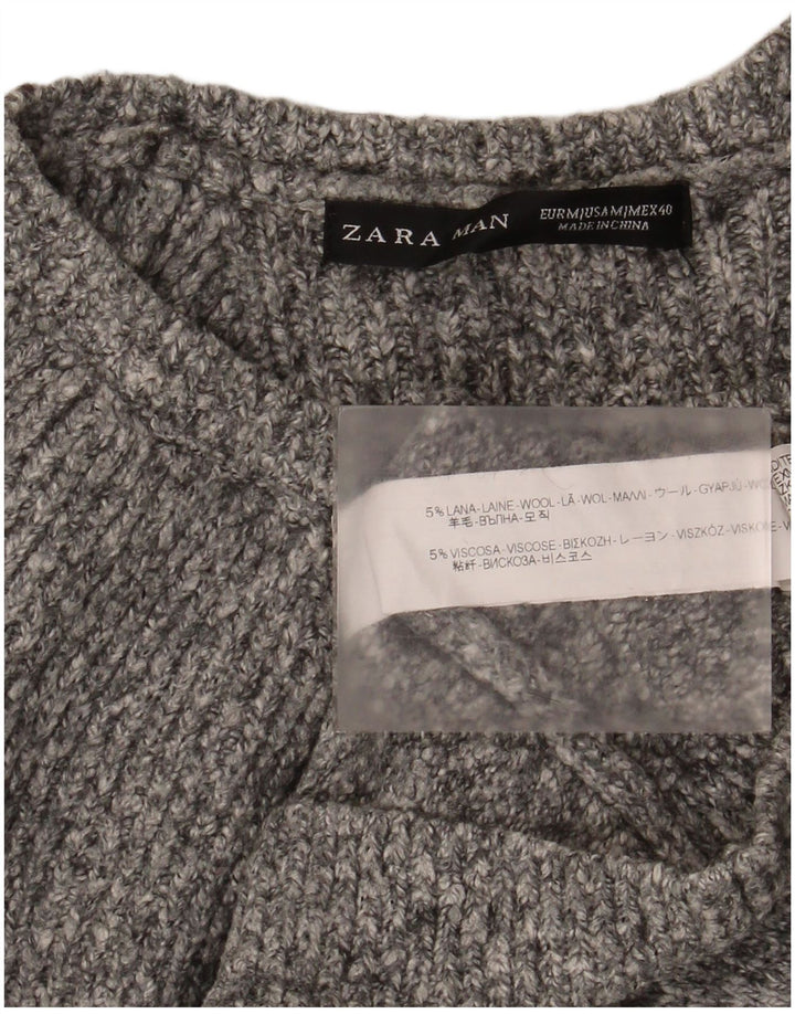 Zara muški džemper s lađastim izrezom srednje sive pjegave vune