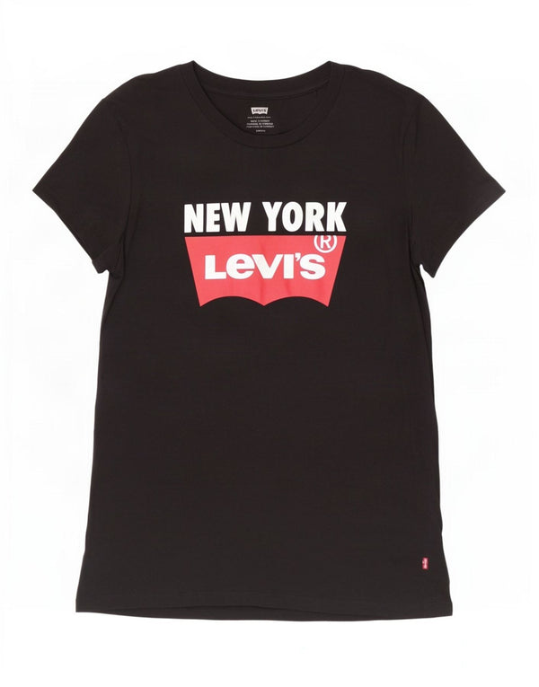 Levi's ženska New York grafička majica kratkih rukava UK 10, mali crni pamuk