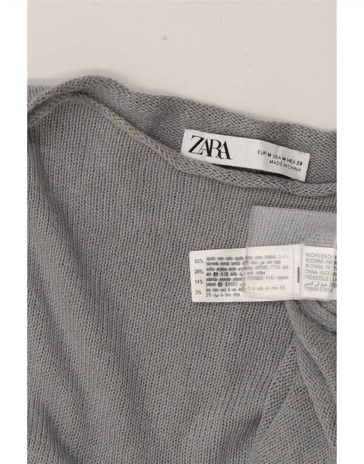 Zara ženski pulover s veznim izrezom UK 14 srednje sivi pamuk
