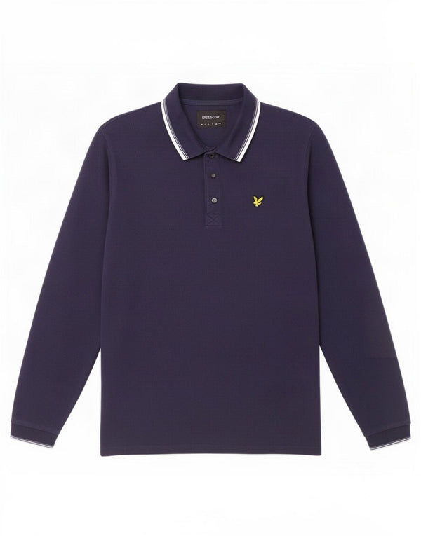 Lyle & Scott Mens Long Sleeve Polo Shirt XL Navy Blue Cotton