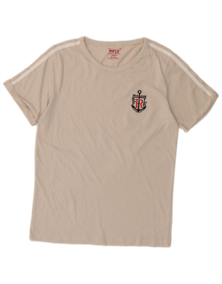 RIFLE Ženska majica kratkih rukava UK 14 Large Off White Pamuk