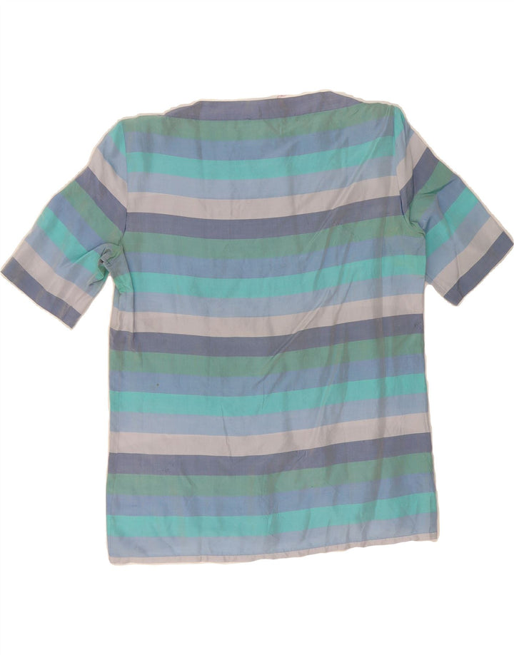 UMBERTO GINOCCHIETTI Womens Blouse Top IT 44 Medium Blue Striped Silk Vintage Umberto Ginocchietti and Second-Hand Umberto Ginocchietti from Messina Hembry 
