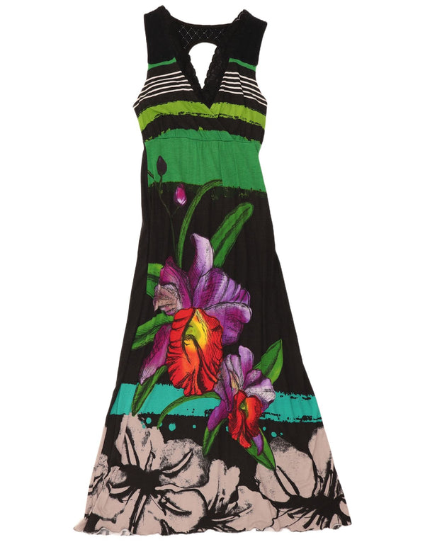 DESIGUAL Womens Sleeveless Maxi Dress UK 8 Small Black Floral