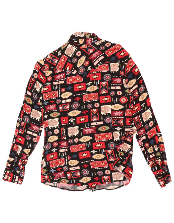 Wrangler ženska retro košulja bluza UK 14 srednje crna geometrijska svila