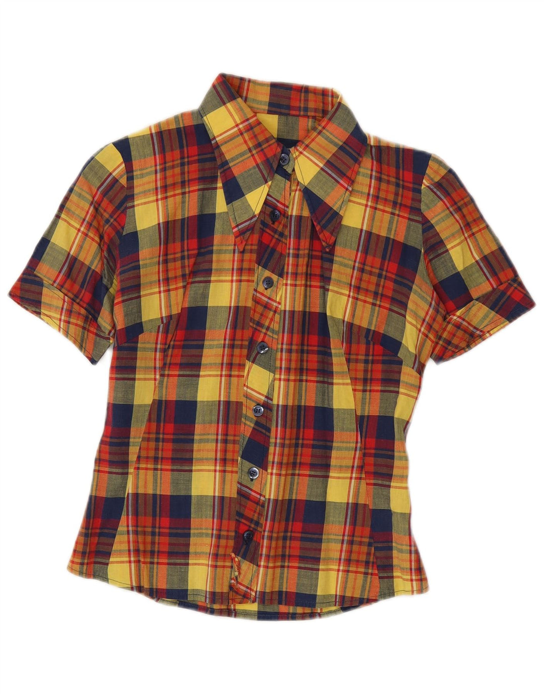 VINTAGE ženska košulja kratkih rukava UK 10 mali raznobojni karo