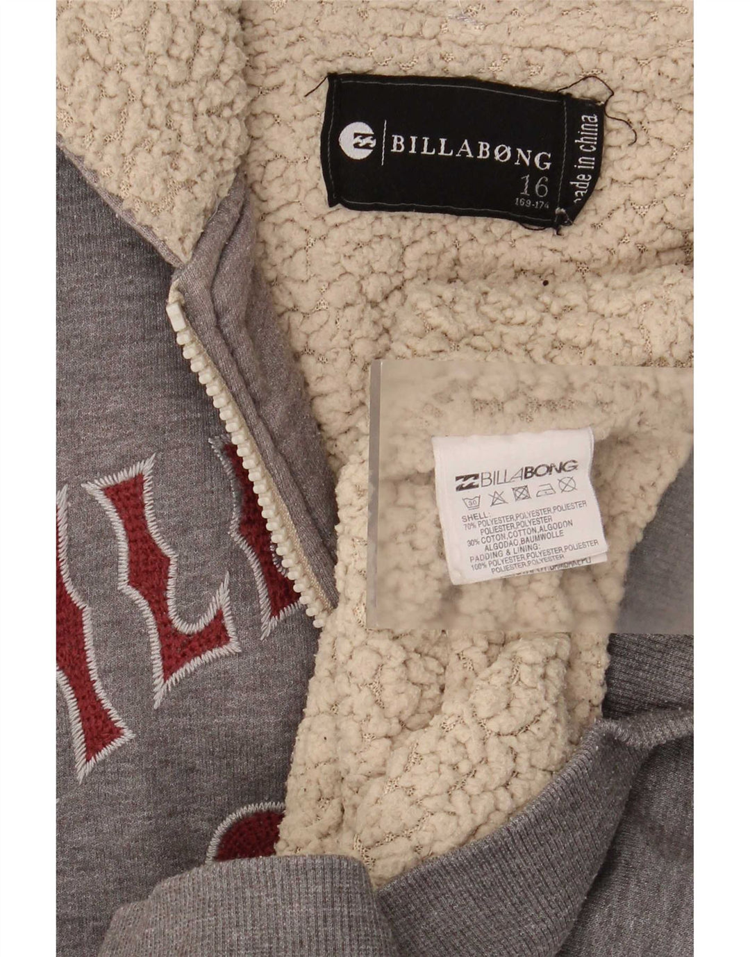 Billabong Boys pulover s kapuljačom s patentnim zatvaračem, 15-16 godina, sivi poliester