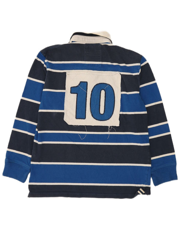 CREW CLOTHING Mens Graphic Rugby Polo Shirt Large Navy Blue Striped